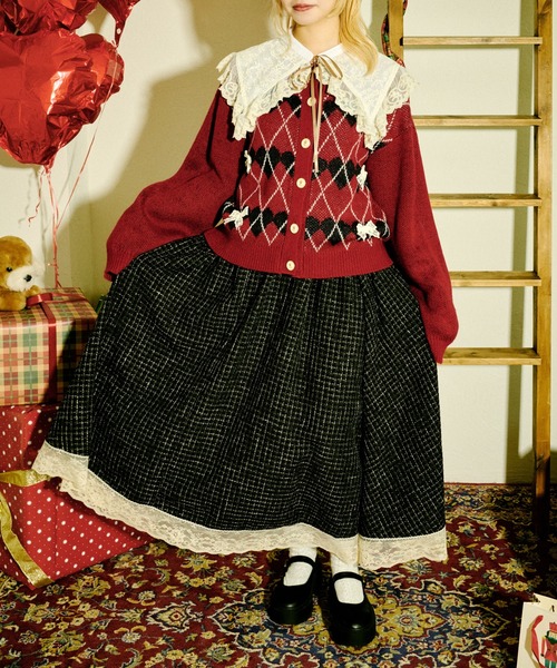 kutir（クティール）の「【クティールとレトロ】レースリボンハート柄アーガイルカーディガン（カーディガン/ボレロ・レディース・ネイビー/レッド・FREE）」の21枚目の写真