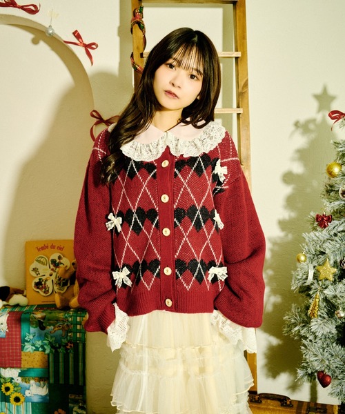 kutir（クティール）の「【クティールとレトロ】レースリボンハート柄アーガイルカーディガン（カーディガン/ボレロ・レディース・ネイビー/レッド・FREE）」の22枚目の写真