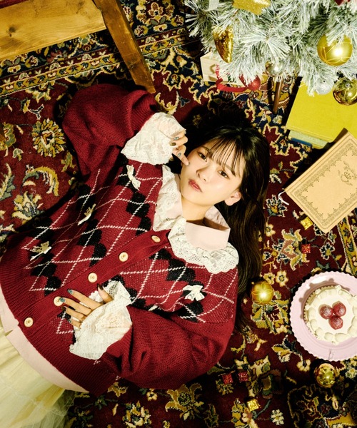 kutir（クティール）の「【クティールとレトロ】レースリボンハート柄アーガイルカーディガン（カーディガン/ボレロ・レディース・ネイビー/レッド・FREE）」の14枚目の写真