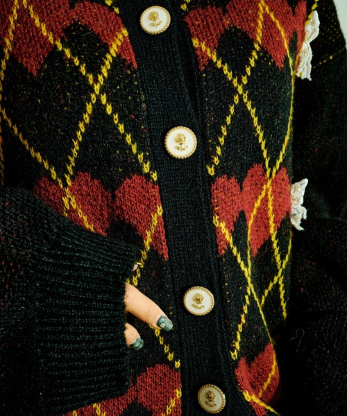 kutir（クティール）の「【クティールとレトロ】レースリボンハート柄アーガイルカーディガン（カーディガン/ボレロ・レディース・ネイビー/レッド・FREE）」の8枚目の写真