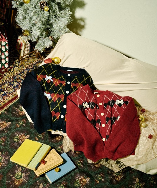 kutir（クティール）の「【クティールとレトロ】レースリボンハート柄アーガイルカーディガン（カーディガン/ボレロ・レディース・ネイビー/レッド・FREE）」の13枚目の写真