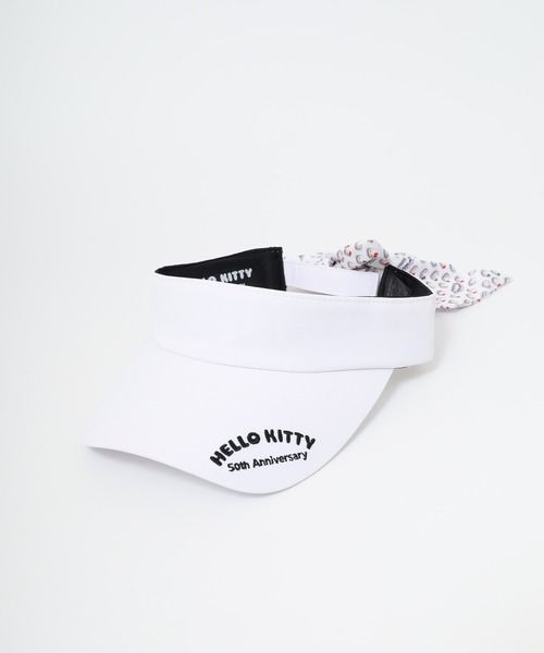 HELLO KITTY 50周年 キティリボン付きサンバイザー（ゴルフグッズ