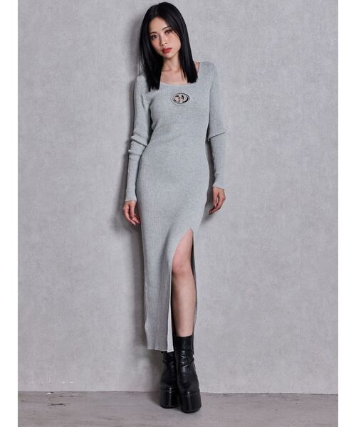 GYDA(ジェイダ)の「GD bijou MOLD LONGニットワンピース(ワンピース・レディース・ブラック/グレー・FREE)」の2枚目の写真