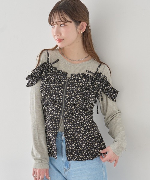 earth music&ecology（アースミュージックアンドエコロジー）の「フラワーペプラムビスチェ（ベスト・レディース・アイボリー/ブラック・FREE）」の3枚目の写真