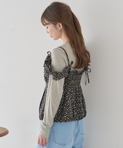 earth music&ecology（アースミュージックアンドエコロジー）の「フラワーペプラムビスチェ（ベスト・レディース・アイボリー/ブラック・FREE）」の5枚目の写真