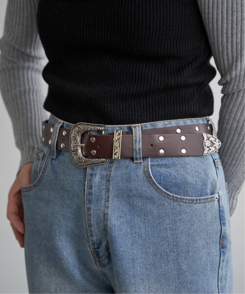 VENCEEXCHANGE（ヴァンスエクスチェンジ）の「スタッズレザーウエスタンベルト（ベルト・レディース・ブラウン/ブラック・FREE）」の2枚目の写真