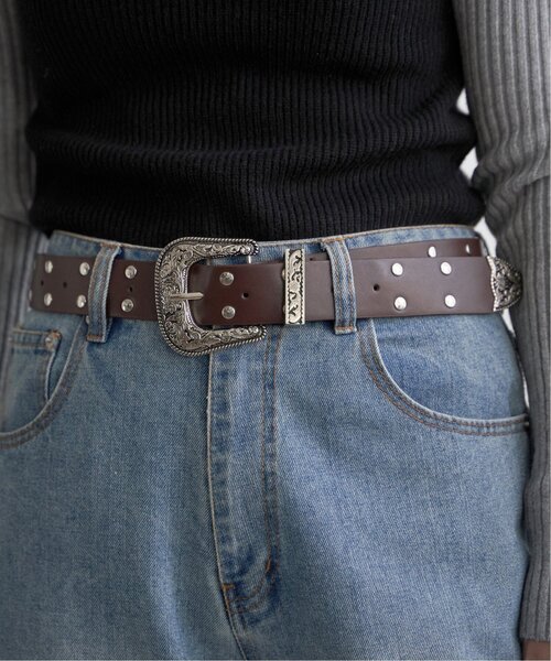 VENCEEXCHANGE（ヴァンスエクスチェンジ）の「スタッズレザーウエスタンベルト（ベルト・レディース・ブラウン/ブラック・FREE）」の4枚目の写真
