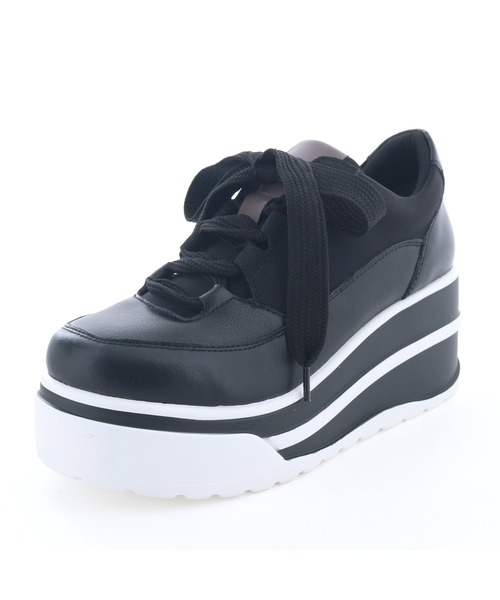 byあしながおじさん（バイアシナガオジサン）の「厚底レースアップスニーカー　8710637（スニーカー・レディース・ブラック/ベージュ/ライトグレー・M/S/L/LL）」の4枚目の写真