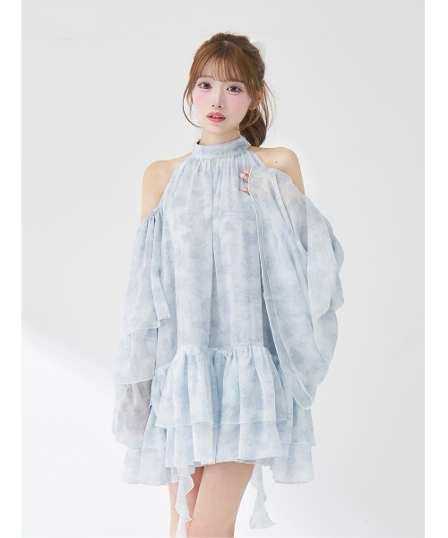 Darich トワルドジュイシフォンフリルミニワンピース sax ブルー 水色 トワルドジュイシフォンフリルミニワンピース（ワンピース）｜Darich
