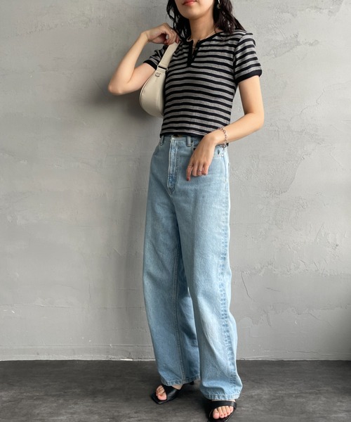 MILLER（ミラー）の「[MILLER/ミラー] 別注 クロップド丈 ボーダーヘンリーネックＴシャツ（Tシャツ/カットソー・レディース・レッド/チャコールグレー/ボルドー/ブラウン/サックスブルー・F）」の14枚目の写真