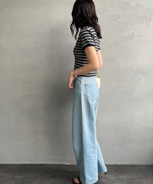 MILLER（ミラー）の「[MILLER/ミラー] 別注 クロップド丈 ボーダーヘンリーネックＴシャツ（Tシャツ/カットソー・レディース・レッド/チャコールグレー/ボルドー/ブラウン/サックスブルー・F）」の15枚目の写真