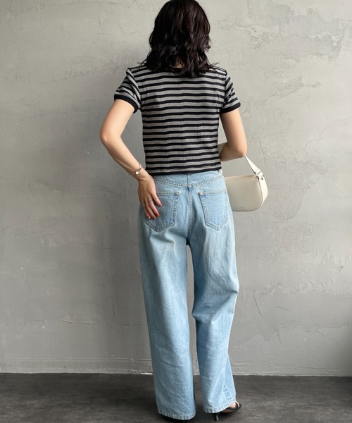 MILLER（ミラー）の「[MILLER/ミラー] 別注 クロップド丈 ボーダーヘンリーネックＴシャツ（Tシャツ/カットソー・レディース・レッド/チャコールグレー/ボルドー/ブラウン/サックスブルー・F）」の16枚目の写真