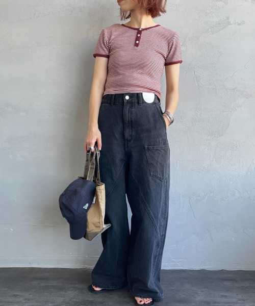 MILLER（ミラー）の「[MILLER/ミラー] 別注 クロップド丈 ボーダーヘンリーネックＴシャツ（Tシャツ/カットソー・レディース・レッド/チャコールグレー/ボルドー/ブラウン/サックスブルー・F）」の10枚目の写真