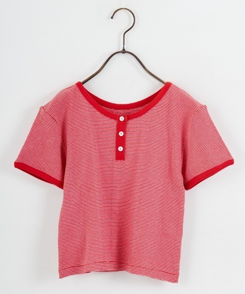 MILLER（ミラー）の「[MILLER/ミラー] 別注 クロップド丈 ボーダーヘンリーネックＴシャツ（Tシャツ/カットソー・レディース・レッド/チャコールグレー/ボルドー/ブラウン/サックスブルー・F）」の18枚目の写真
