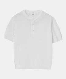 DECOROSO（デコローゾ）の「サマー クールタッチ ヘンリーネック 半袖ニット [アイボリー]（Tシャツ/カットソー）」