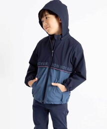 BeBe（ベベ）の「【撥水加工】リップストップフード付きバイカラーロゴブルゾン(90~150cm)（ブルゾン）」