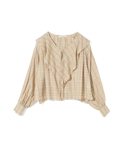 MIDIUMISOLID(ミディウミソリッド)の「MIDIUMISOLID for Ladies チェックビッグフリルカラーブラウス(シャツ/ブラウス・レディース・ベージュ/ブラウン・FREE)」の12枚目の写真