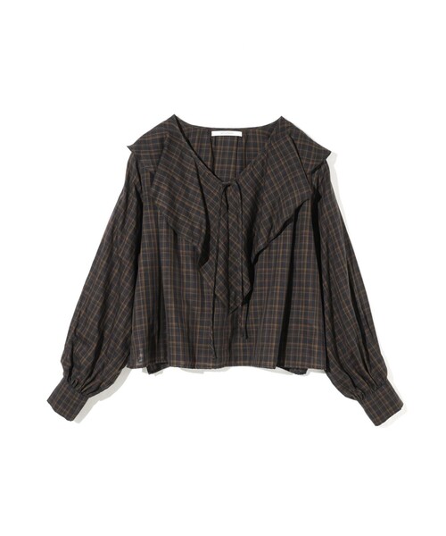 MIDIUMISOLID(ミディウミソリッド)の「MIDIUMISOLID for Ladies チェックビッグフリルカラーブラウス(シャツ/ブラウス・レディース・ベージュ/ブラウン・FREE)」の13枚目の写真