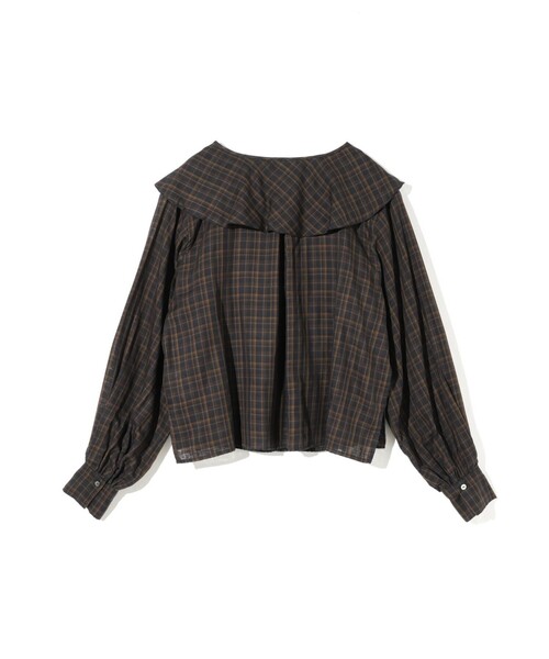 MIDIUMISOLID(ミディウミソリッド)の「MIDIUMISOLID for Ladies チェックビッグフリルカラーブラウス(シャツ/ブラウス・レディース・ベージュ/ブラウン・FREE)」の8枚目の写真