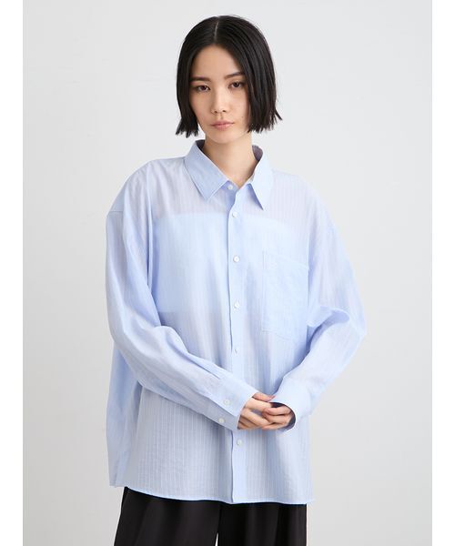 MIESROHE（ミースロエ）の「シアーストライプサイドオープンシャツ（シャツ/ブラウス・レディース・ライトブルー/イエロー/ホワイト・F）」の4枚目の写真