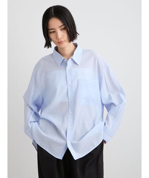 MIESROHE（ミースロエ）の「シアーストライプサイドオープンシャツ（シャツ/ブラウス・レディース・ライトブルー/イエロー/ホワイト・F）」の5枚目の写真