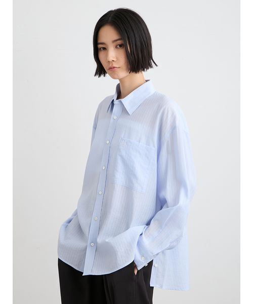 MIESROHE（ミースロエ）の「シアーストライプサイドオープンシャツ（シャツ/ブラウス・レディース・ライトブルー/イエロー/ホワイト・F）」の12枚目の写真