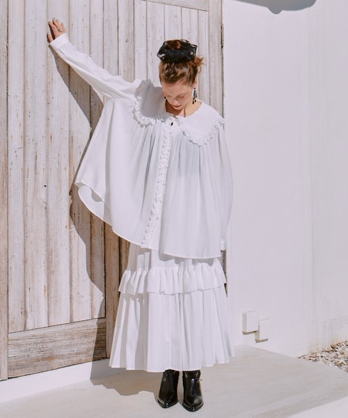 manana suerte（マニャーナスエルテ）の「レースカラーギャザーブラウス（シャツ/ブラウス・レディース・ブラック/ホワイト・FREE）」の12枚目の写真