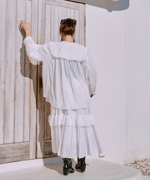 manana suerte（マニャーナスエルテ）の「レースカラーギャザーブラウス（シャツ/ブラウス・レディース・ブラック/ホワイト・FREE）」の16枚目の写真