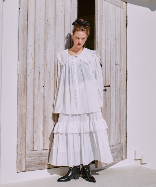 manana suerte（マニャーナスエルテ）の「レースカラーギャザーブラウス（シャツ/ブラウス・レディース・ブラック/ホワイト・FREE）」の14枚目の写真