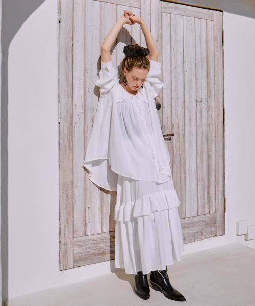 manana suerte（マニャーナスエルテ）の「レースカラーギャザーブラウス（シャツ/ブラウス・レディース・ブラック/ホワイト・FREE）」の15枚目の写真