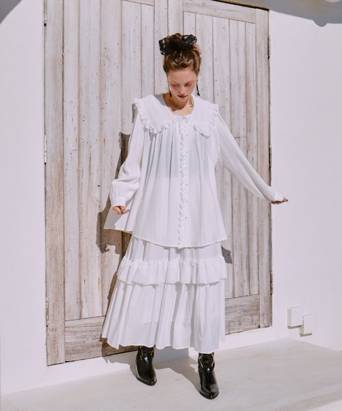 manana suerte（マニャーナスエルテ）の「レースカラーギャザーブラウス（シャツ/ブラウス・レディース・ブラック/ホワイト・FREE）」の13枚目の写真