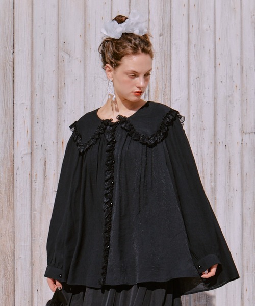 manana suerte（マニャーナスエルテ）の「レースカラーギャザーブラウス（シャツ/ブラウス・レディース・ブラック/ホワイト・FREE）」の18枚目の写真