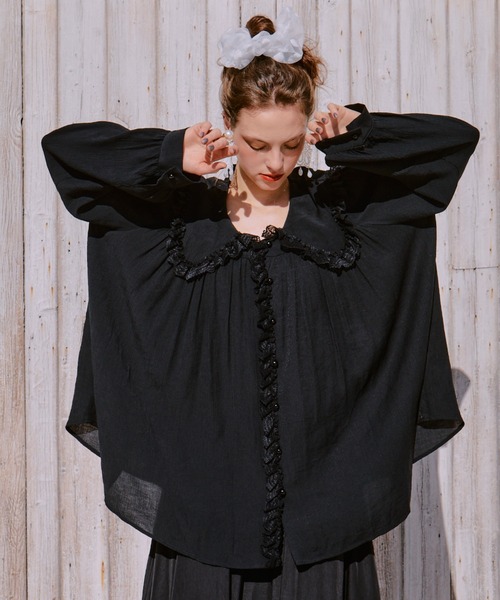 manana suerte（マニャーナスエルテ）の「レースカラーギャザーブラウス（シャツ/ブラウス・レディース・ブラック/ホワイト・FREE）」の21枚目の写真