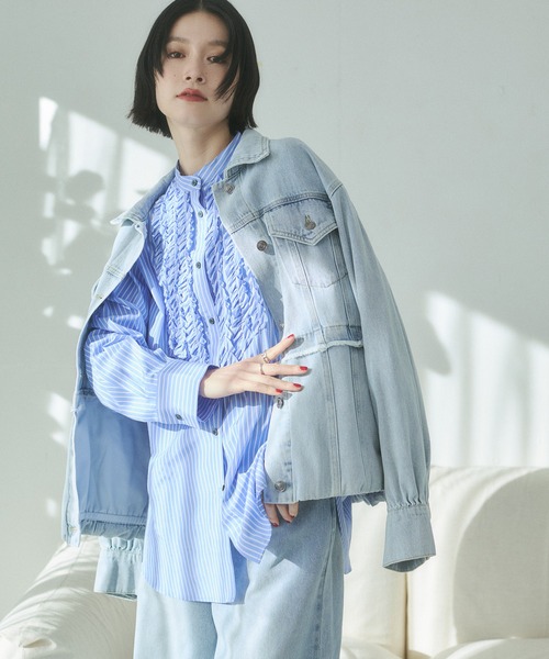 hunch（ハンチ）の「デニム/ツイル ジャケット（デニムジャケット・レディース・インディゴブルー/ライトインディゴブルー/ライトオリーブ・FREE）」の3枚目の写真