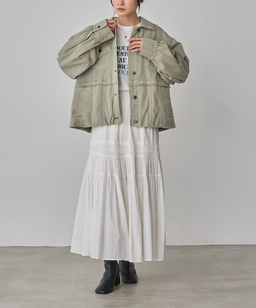 hunch（ハンチ）の「デニム/ツイル ジャケット（デニムジャケット・レディース・インディゴブルー/ライトインディゴブルー/ライトオリーブ・FREE）」の7枚目の写真