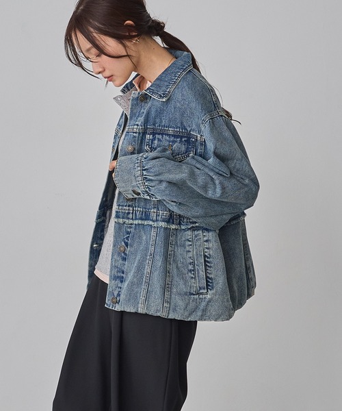 hunch（ハンチ）の「デニム/ツイル ジャケット（デニムジャケット・レディース・インディゴブルー/ライトインディゴブルー/ライトオリーブ・FREE）」の13枚目の写真