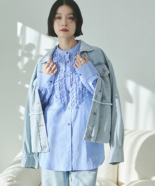 hunch（ハンチ）の「デニム/ツイル ジャケット（デニムジャケット・レディース・インディゴブルー/ライトインディゴブルー/ライトオリーブ・FREE）」の19枚目の写真