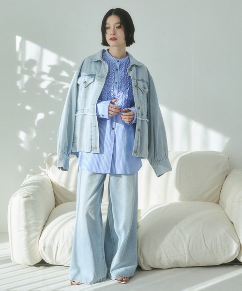 hunch（ハンチ）の「デニム/ツイル ジャケット（デニムジャケット・レディース・インディゴブルー/ライトインディゴブルー/ライトオリーブ・FREE）」の20枚目の写真