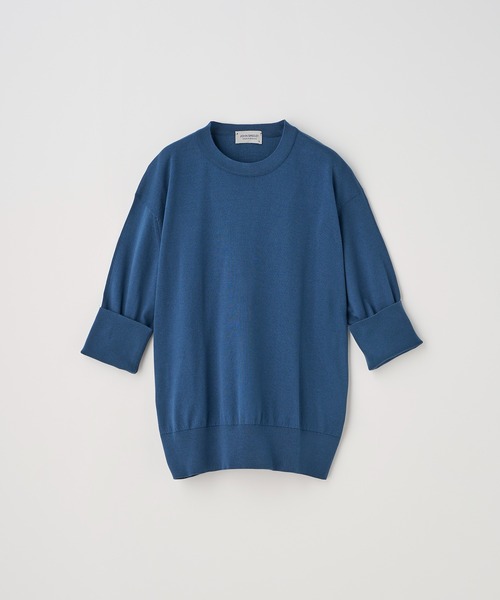 JOHN SMEDLEY(ジョンスメドレー)の「ターンバック5分袖コットンニットプルオーバー(ニット/セーター・レディース・ブルー系その他3・S/M)」の2枚目の写真