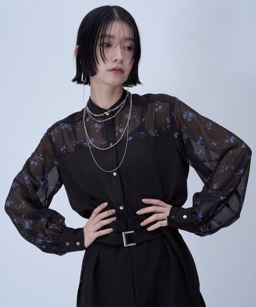 HARE（ハレ）の「フラワーガラキリカエシャツ(HARE)（シャツ/ブラウス・レディース・グレー/ブラック・FREE）」の6枚目の写真