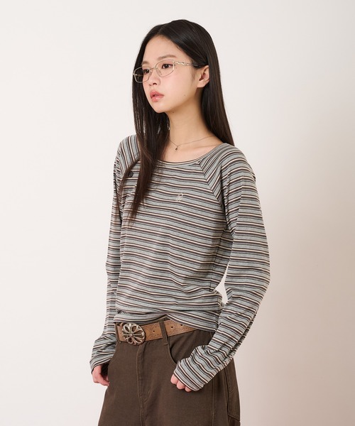 hazyl（ヘイジル）の「raglan design long-sleeved T-shirt/ラグランデザインロングスリーブTシャツ（Tシャツ/カットソー・レディース・ネイビー/チャコールグレー・フリー）」の16枚目の写真