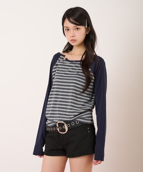 hazyl（ヘイジル）の「raglan design long-sleeved T-shirt/ラグランデザインロングスリーブTシャツ（Tシャツ/カットソー・レディース・ネイビー/チャコールグレー・フリー）」の3枚目の写真