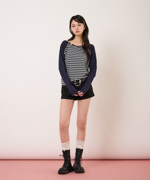 hazyl（ヘイジル）の「raglan design long-sleeved T-shirt/ラグランデザインロングスリーブTシャツ（Tシャツ/カットソー・レディース・ネイビー/チャコールグレー・フリー）」の14枚目の写真