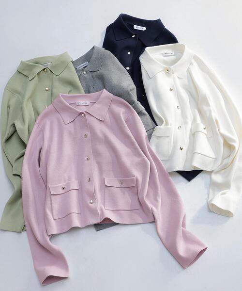 NATURAL BEAUTY BASIC（ナチュラルビューティーベーシック）の「【sweet掲載】◇【ちょうど、いい服】“きちんと見え上手”な襟付きニット（カーディガン/ボレロ・レディース・ライトグリーン/ネイビー/グレー系その他/ラベンダー/オフホワイト・FREE）」の5枚目の写真