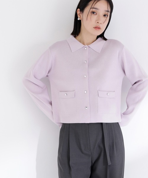 NATURAL BEAUTY BASIC（ナチュラルビューティーベーシック）の「【sweet4月号掲載】◇【ちょうど、いい服】“きちんと見え上手”な襟付きニット（カーディガン/ボレロ・レディース・ライトグリーン/ネイビー/グレー系その他/ラベンダー/オフホワイト・FREE）」の7枚目の写真