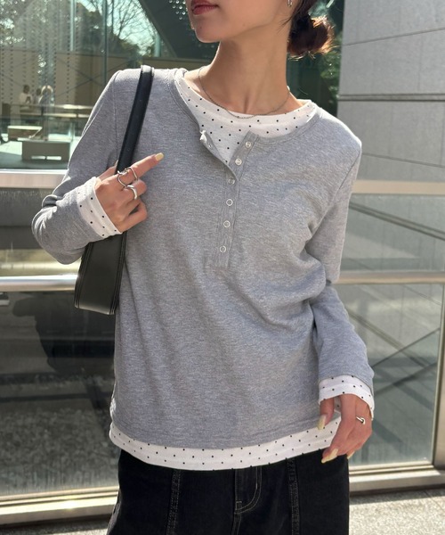 NOGLE（ノグル）の「【NOGLE/ノグル】ドットレイヤードヘンリーネックリブロンT（Tシャツ/カットソー・レディース・ブラック/ネイビー/グレー・FREE）」の16枚目の写真