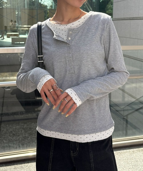 NOGLE（ノグル）の「【NOGLE/ノグル】ドットレイヤードヘンリーネックリブロンT（Tシャツ/カットソー・レディース・ブラック/ネイビー/グレー・FREE）」の19枚目の写真