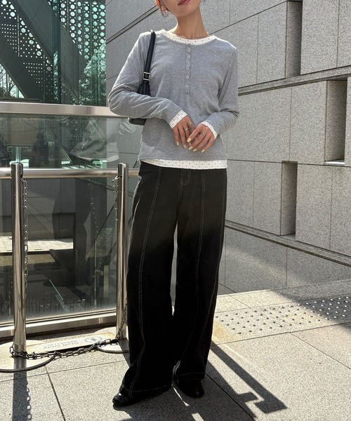 NOGLE（ノグル）の「【NOGLE/ノグル】ドットレイヤードヘンリーネックリブロンT（Tシャツ/カットソー・レディース・ブラック/ネイビー/グレー・FREE）」の21枚目の写真