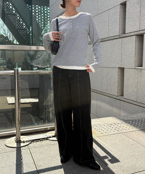 NOGLE（ノグル）の「【NOGLE/ノグル】ドットレイヤードヘンリーネックリブロンT（Tシャツ/カットソー・レディース・ブラック/ネイビー/グレー・FREE）」の18枚目の写真