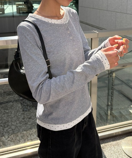 NOGLE（ノグル）の「【NOGLE/ノグル】ドットレイヤードヘンリーネックリブロンT（Tシャツ/カットソー・レディース・ブラック/ネイビー/グレー・FREE）」の17枚目の写真